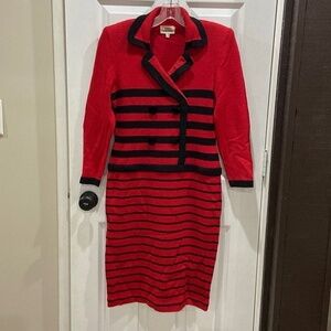 Women's Vintage Designer Red Knit Dress sz 6 VGC